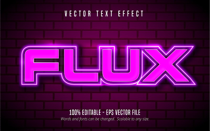 Flux — edytowalny efekt tekstowy, neonowy styl tekstu, ilustracja graficzna