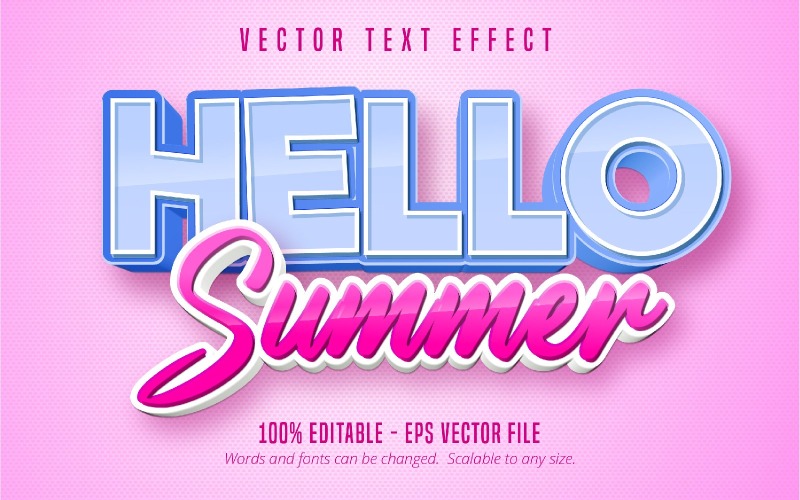Hallo Sommer - bearbeitbarer Texteffekt, rosa Comic- und Cartoon-Textstil, grafische Illustration