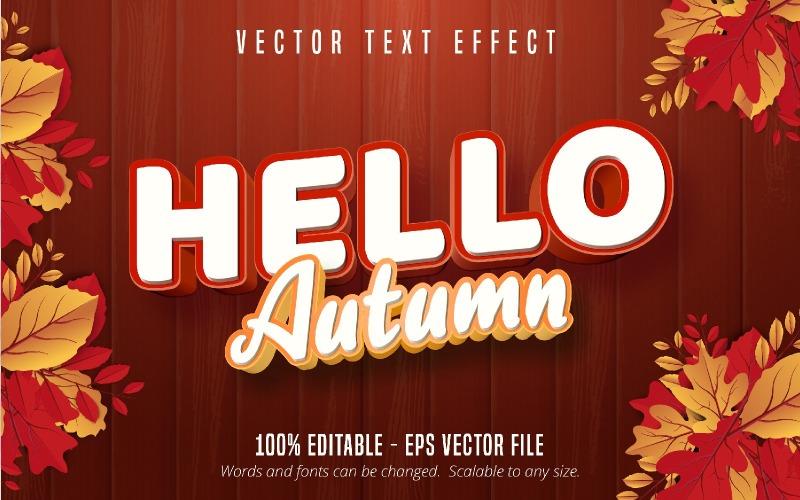 Hola otoño: efecto de texto editable, dibujos animados y estilo de texto cómico, ilustración gráfica