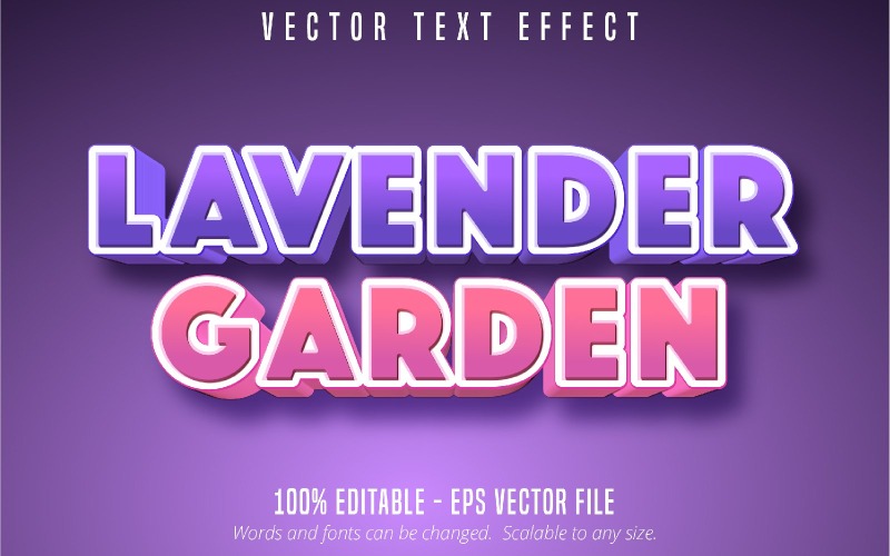 Jardín de lavanda - Efecto de texto editable, estilo de texto de cómic y dibujos animados, ilustración gráfica