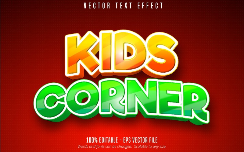Kids Corner - Efecto de texto editable, estilo de texto de cómic y dibujos animados, ilustración gráfica