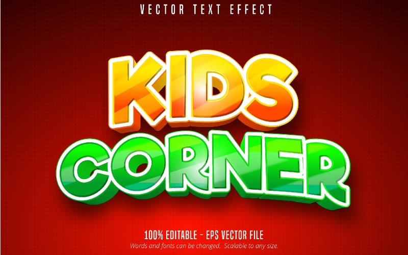 Kids Corner - redigerbar texteffekt, tecknad och komisk textstil, grafikillustration