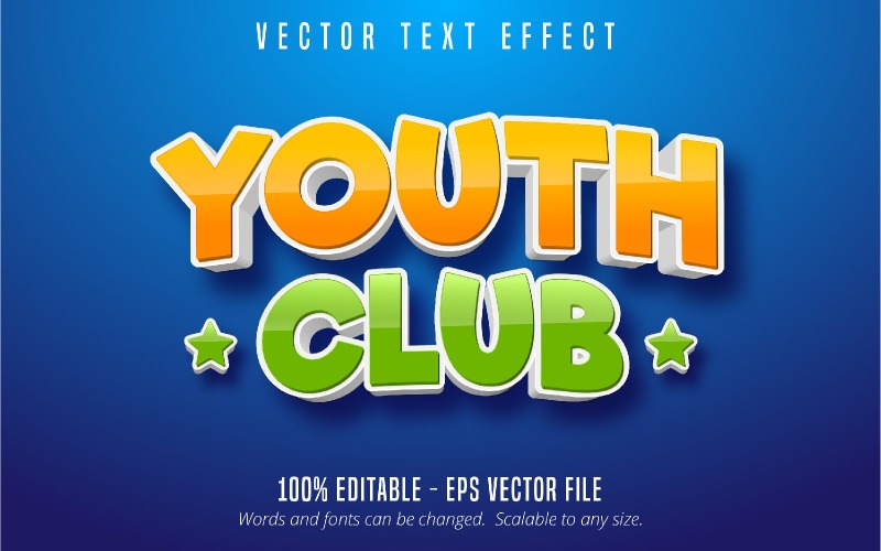 Klub młodzieżowy - edytowalny efekt tekstowy, styl tekstu komiksowego i kreskówkowego, ilustracja graficzna
