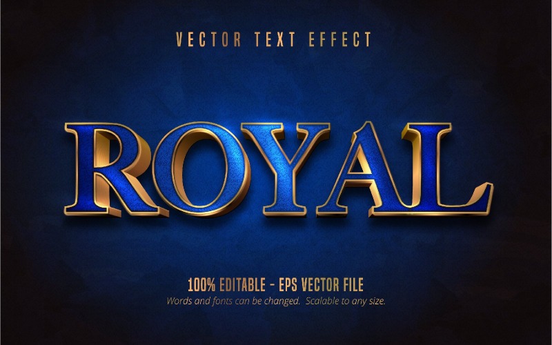 Королевский - редактируемый текстовый эффект, блестящий золотой и синий текстовый стиль, графическая иллюстрация