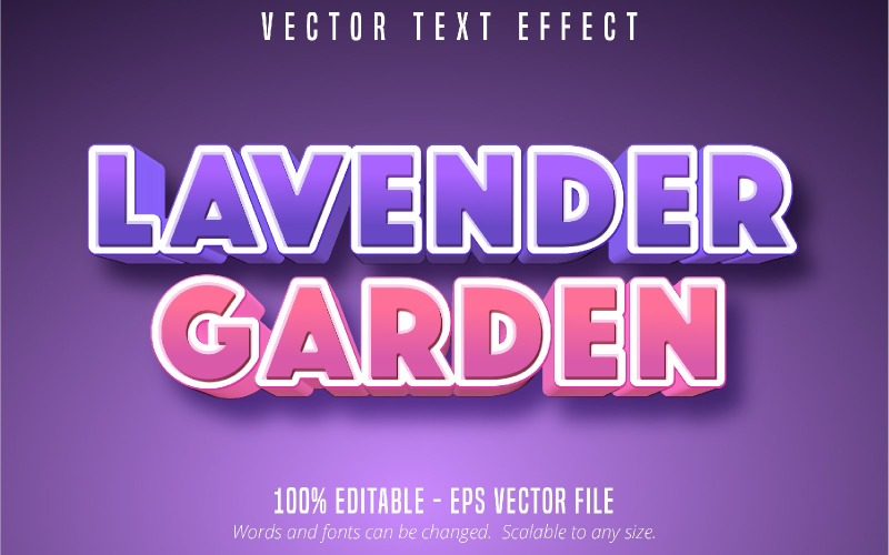 Лавандовый сад - редактируемый текстовый эффект, стиль комического и мультяшного текста, графическая иллюстрация