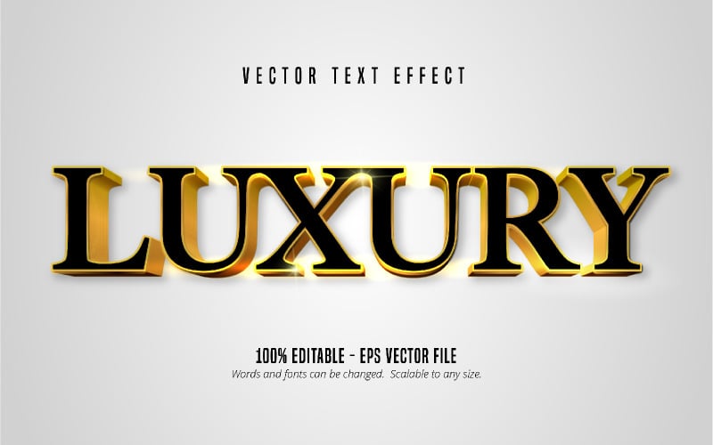 Lujo: efecto de texto editable, estilo de texto dorado y negro brillante, ilustración gráfica