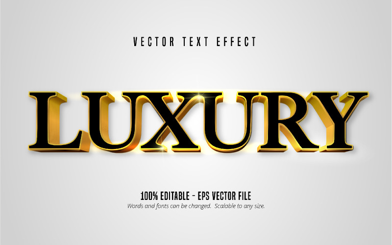 Luxo - efeito de texto editável, estilo de texto dourado e preto brilhante, ilustração gráfica