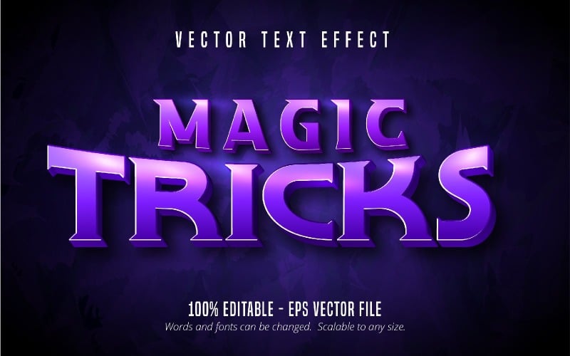 Magiska tricks - redigerbar texteffekt, lila tecknad och komisk textstil, grafikillustration