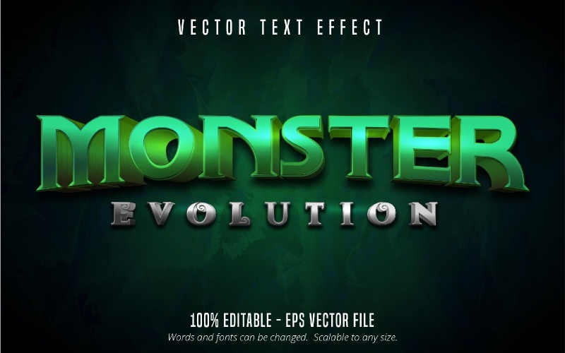 Monster Evolution - Editierbarer Texteffekt, Cartoon und silberner Textstil, grafische Illustration