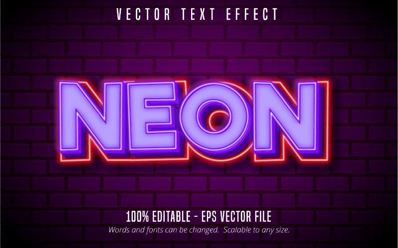 Neon – szerkeszthető szövegeffektus, fényes, izzó neon szövegstílus, grafikus illusztráció