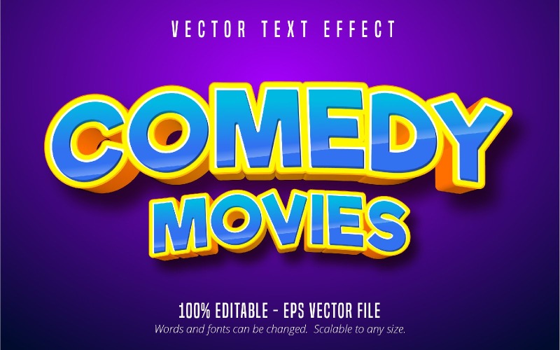 Películas de comedia: efecto de texto editable, estilo de texto de cómic y dibujos animados, ilustración gráfica