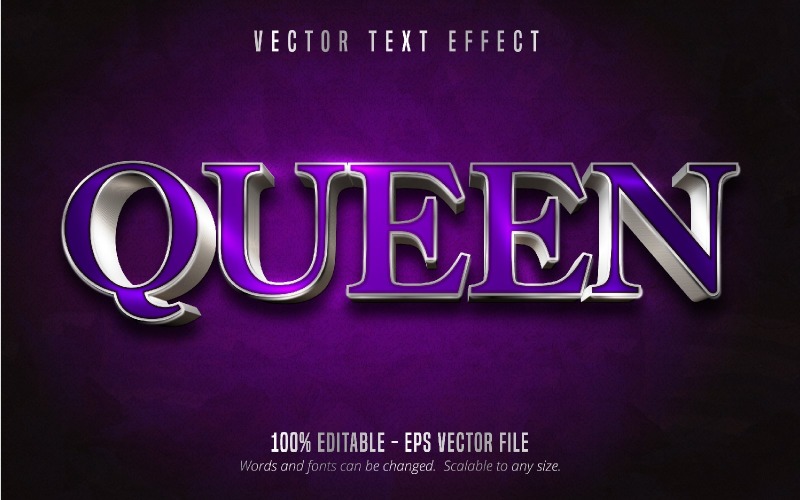 Queen - edytowalny efekt tekstowy, błyszczący srebrny styl tekstu, ilustracja graficzna
