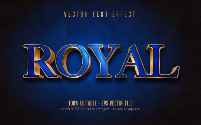 Royal - Effet de texte modifiable, style de texte doré et bleu brillant, illustration graphique