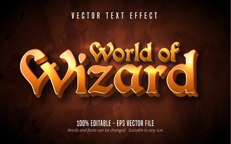 World Of Wizard - Редактируемый текстовый эффект, стиль комического и мультяшного текста, графическая иллюстрация