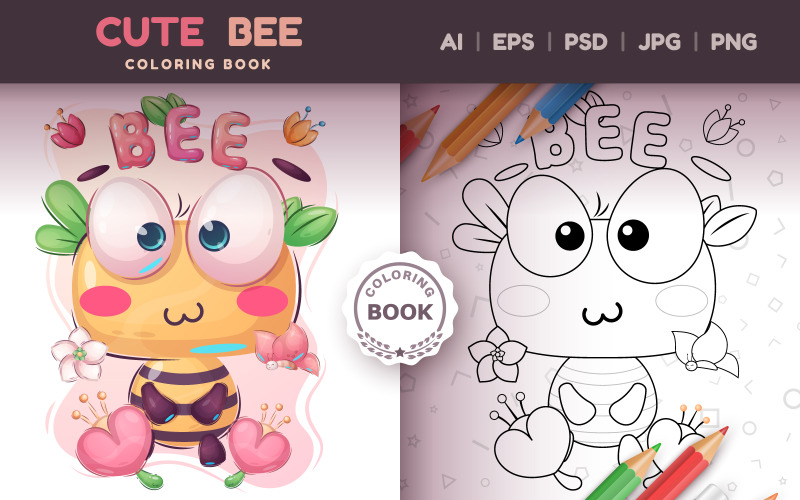 Большая пчела - игра для детей, книжка-раскраска, графическая иллюстрация