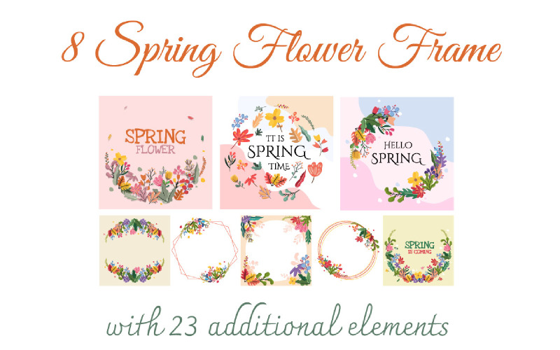 8 Marco de flores de primavera con 23 elementos adicionales 2