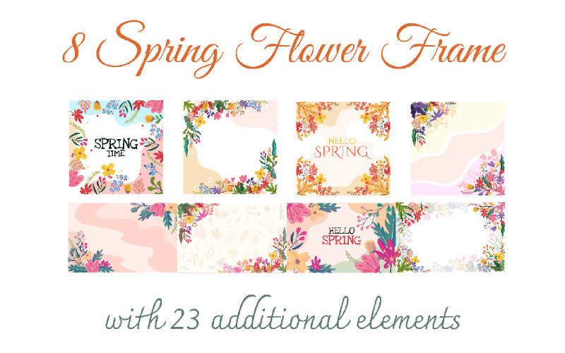 8 Marco de flores de primavera con 23 elementos adicionales 3
