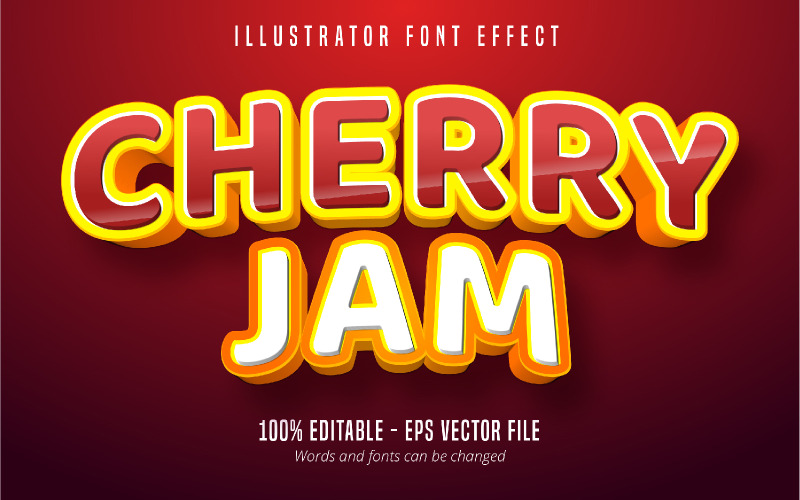 Cherry Jam - Effet de texte modifiable, style de texte de bande dessinée et de dessin animé, illustration graphique