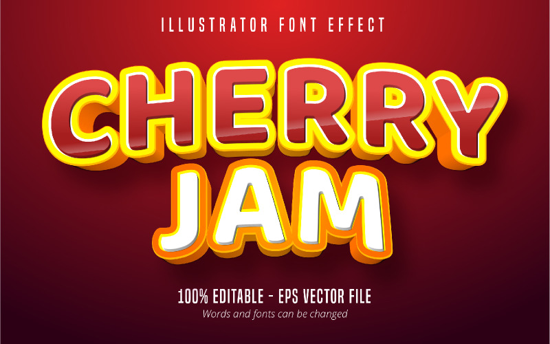 Cherry Jam - redigerbar texteffekt, komisk och tecknad textstil, grafikillustration