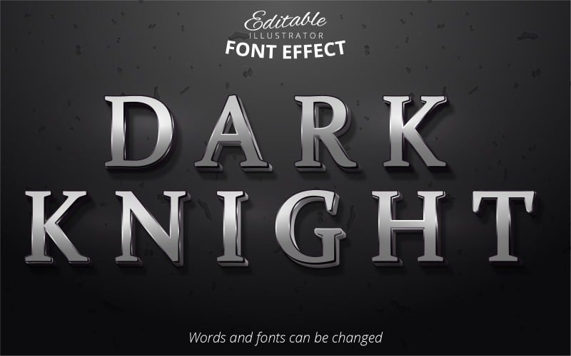 Dark Knight - Editierbarer Texteffekt, metallischer silberner Textstil, grafische Illustration
