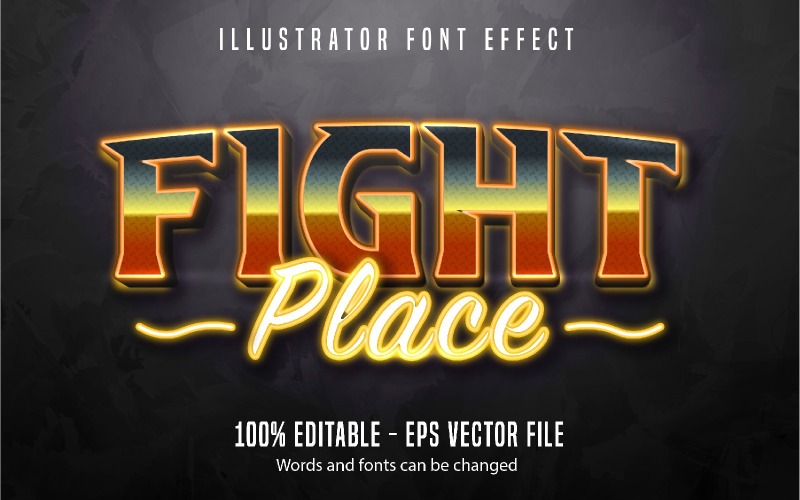 Fight Place - efeito de texto editável, estilo de texto neon brilhante, ilustração gráfica