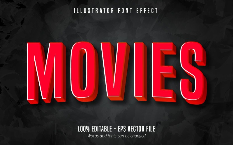 Filmes - Efeito de texto editável, estilo de texto em quadrinhos e desenhos animados, ilustração gráfica