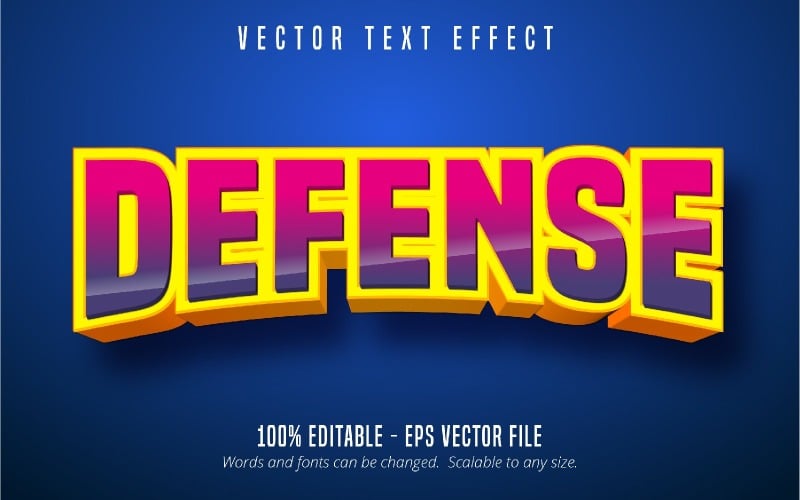 Försvar - redigerbar texteffekt, komisk och tecknad textstil, grafikillustration