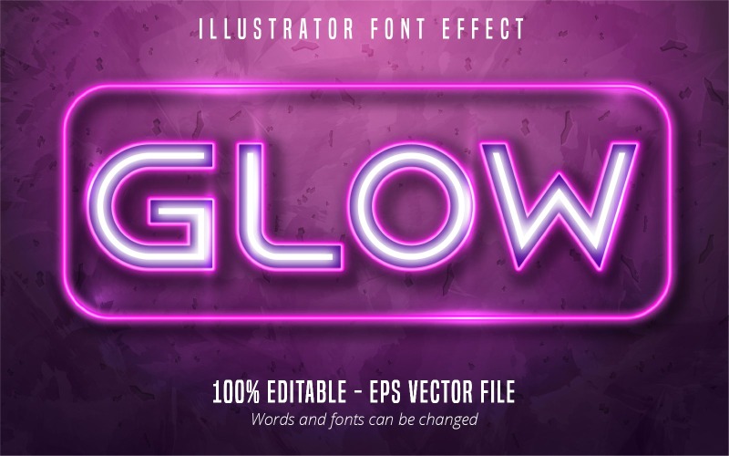 Glow - bewerkbaar teksteffect, paarse neon gloeiende tekststijl, grafische illustratie
