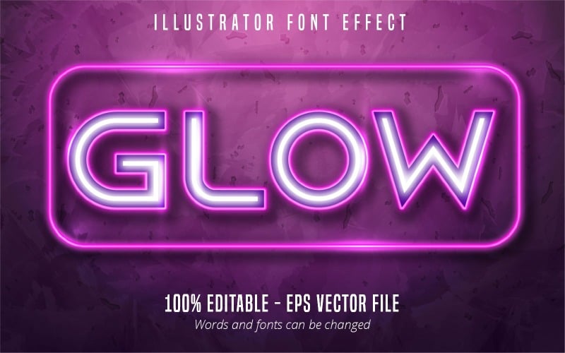 Glow - Effet de texte modifiable, Style de texte lumineux néon violet, Illustration graphique