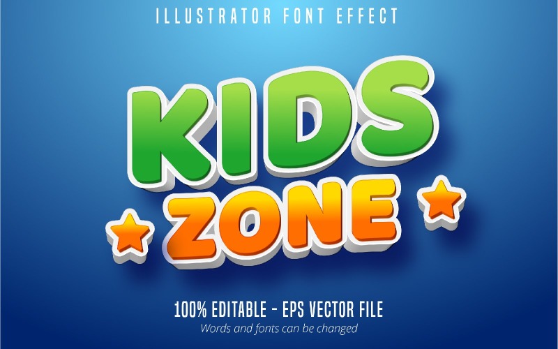 Kids Zone - Effetto testo modificabile, stile testo fumetto e cartone animato, illustrazione grafica