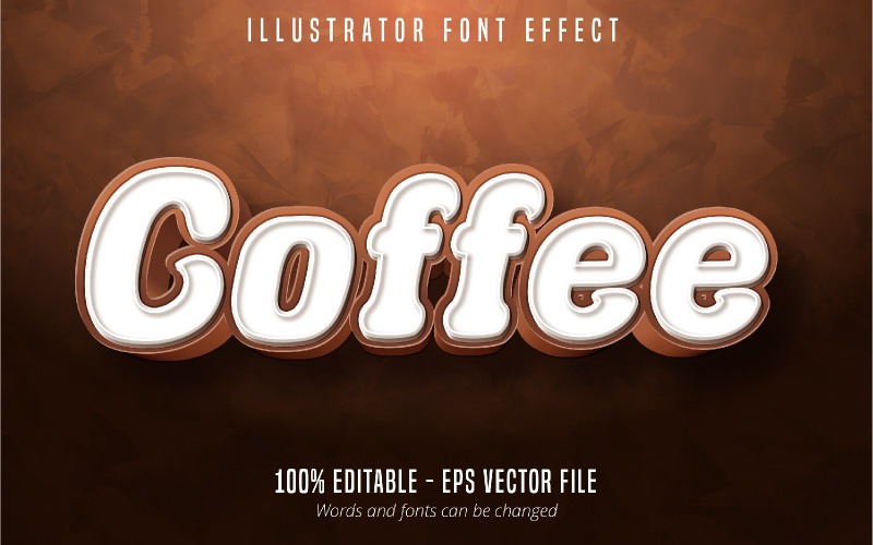Кофе - эффект редактируемого текста, стиль текста комиксов и мультфильмов, графическая иллюстрация