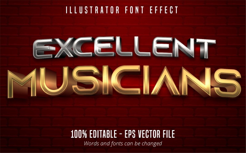 Mükemmel Müzisyenler - Düzenlenebilir Metin Efekti, Altın ve Gümüş Metin Stili, Grafik İllüstrasyon