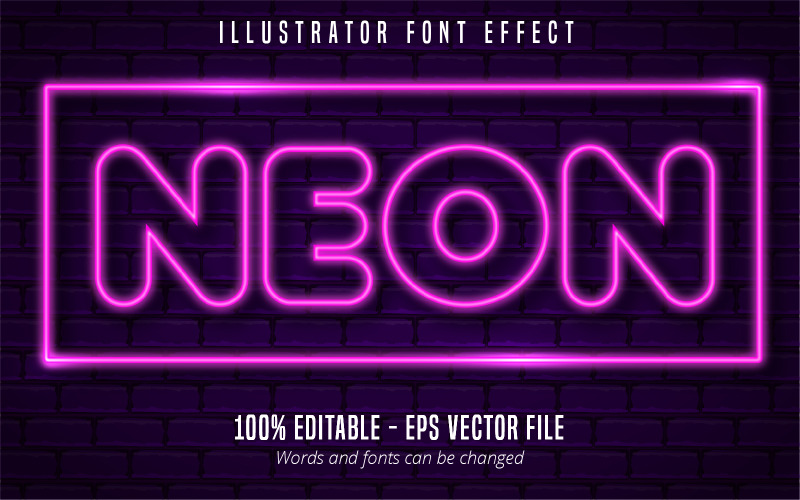 Neon - Bearbeitbarer Texteffekt, Neon leuchtender lila Textstil, grafische Illustration