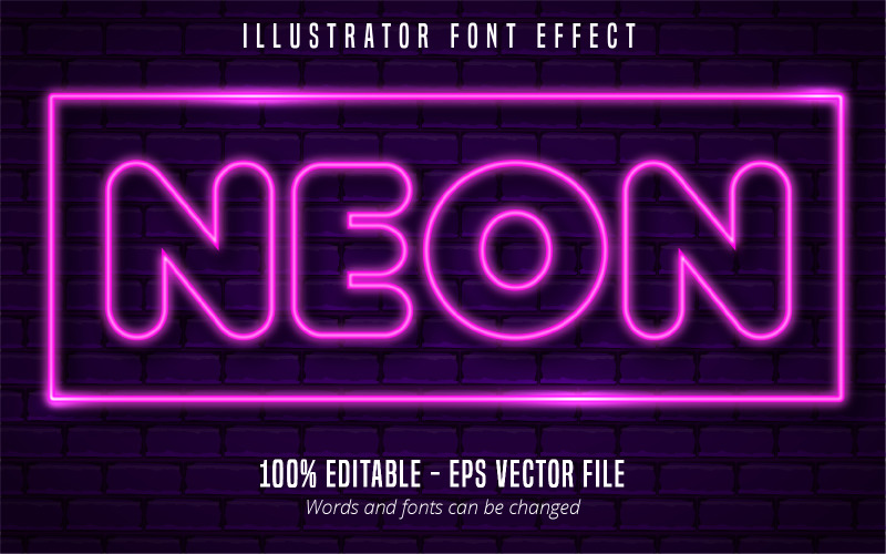 霓虹灯 - 可编辑的文字效果，霓虹灯发光的紫色文字样式，图形插图