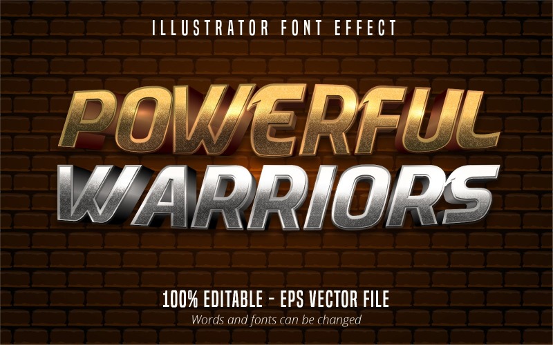Potenti guerrieri - Effetto di testo modificabile, stile di testo dorato e argento, illustrazione grafica