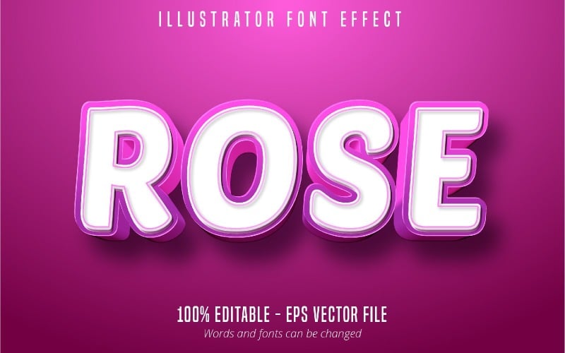 Rosa - Effetto di testo modificabile, stile di testo fumetto e cartone animato rosa, illustrazione grafica