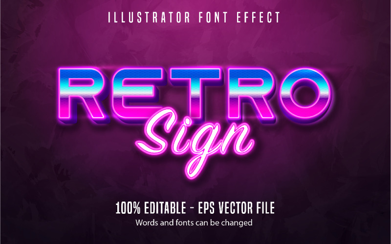 Signe rétro - Effet de texte modifiable, Style de texte lumineux au néon, Illustration graphique