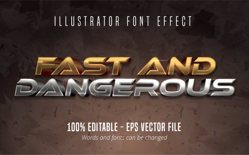 Snabbt och farligt - redigerbar texteffekt, guld- och silvertextstil, grafikillustration