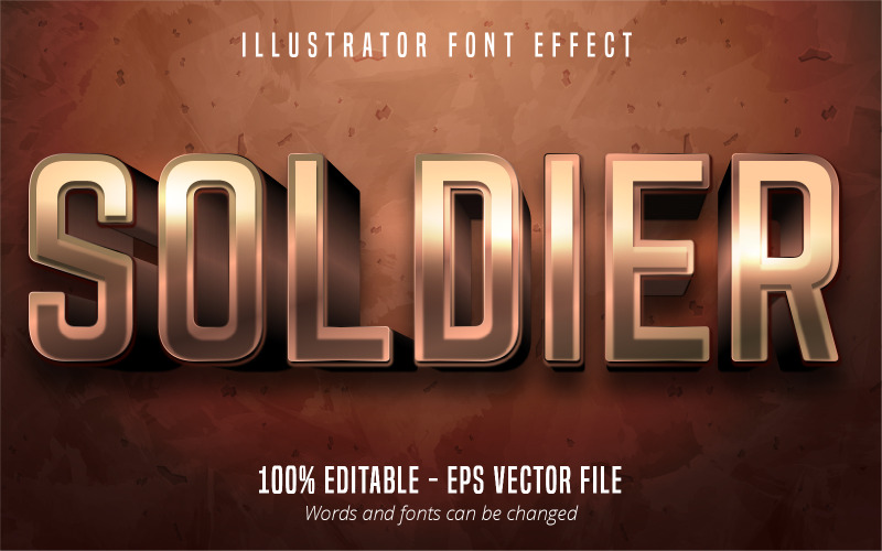 Soldato: effetto testo modificabile, stile testo bronzo, illustrazione grafica