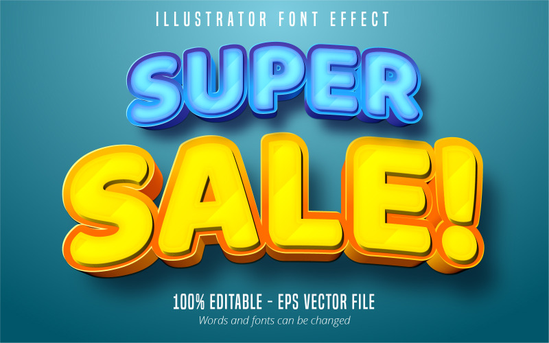 Super vendita: effetto testo modificabile, stile testo fumetto e cartone animato, illustrazione grafica