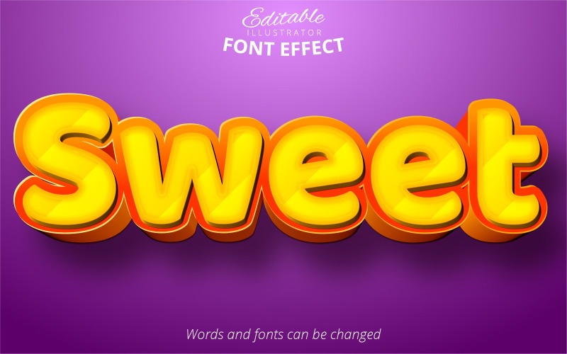 Sweet - Efeito de Texto Editável, Estilo de Texto em Quadrinhos e Desenhos Animados em Laranja, Ilustração Gráfica