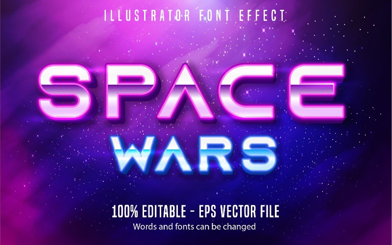 太空战争 - 可编辑的文字效果、霓虹发光的文字样式、图形插图