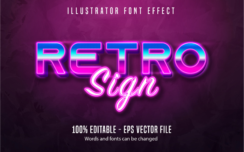 Znak retro - edytowalny efekt tekstowy, neonowy styl tekstu, ilustracja graficzna