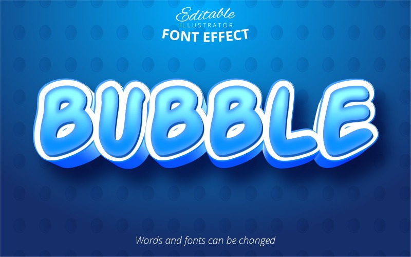 Burbuja - Efecto de texto editable, estilo de texto cómico y de dibujos animados azul, ilustración gráfica
