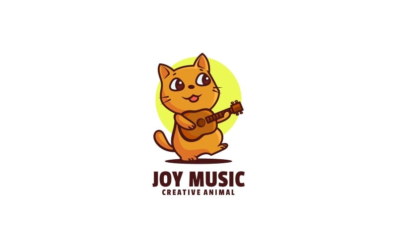 Cat Playing Music Cartoon Logo