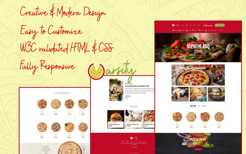 Varsity Pizza – багатоцільовий HTML-шаблон для електронної комерції