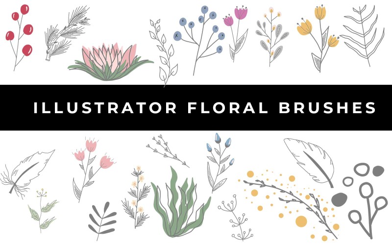 Handgetekende bloemenborstels - Illustrator / Corel Draw-borstels
