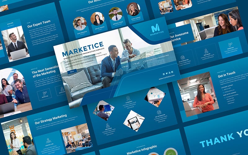 Marketice - PowerPoint-mallar för marknadsföringsstrategi och byråpresentation