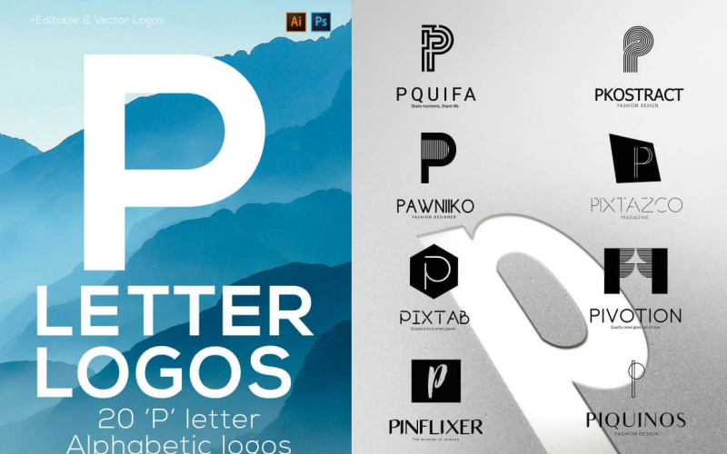 20 P letter alfabetische logo's