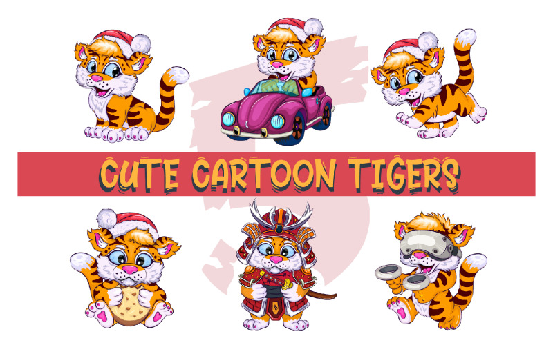 Set di tigri simpatico cartone animato, t-shirt.